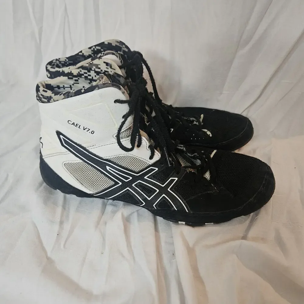 Asics Cael V7.0 Wrestling Shoes Men's US 7 Black White Camo